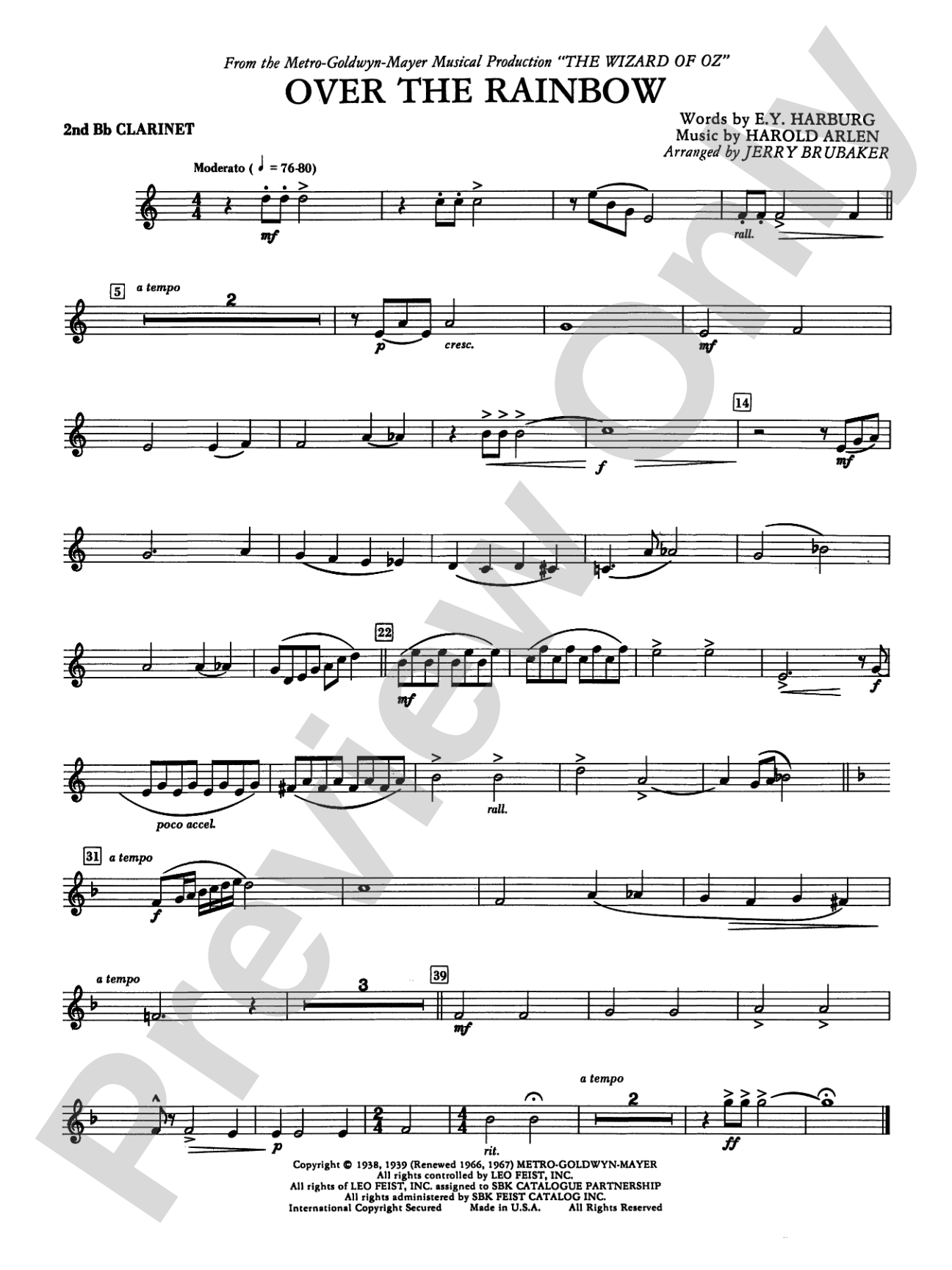 Over the Rainbow: 2nd B-flat Clarinet