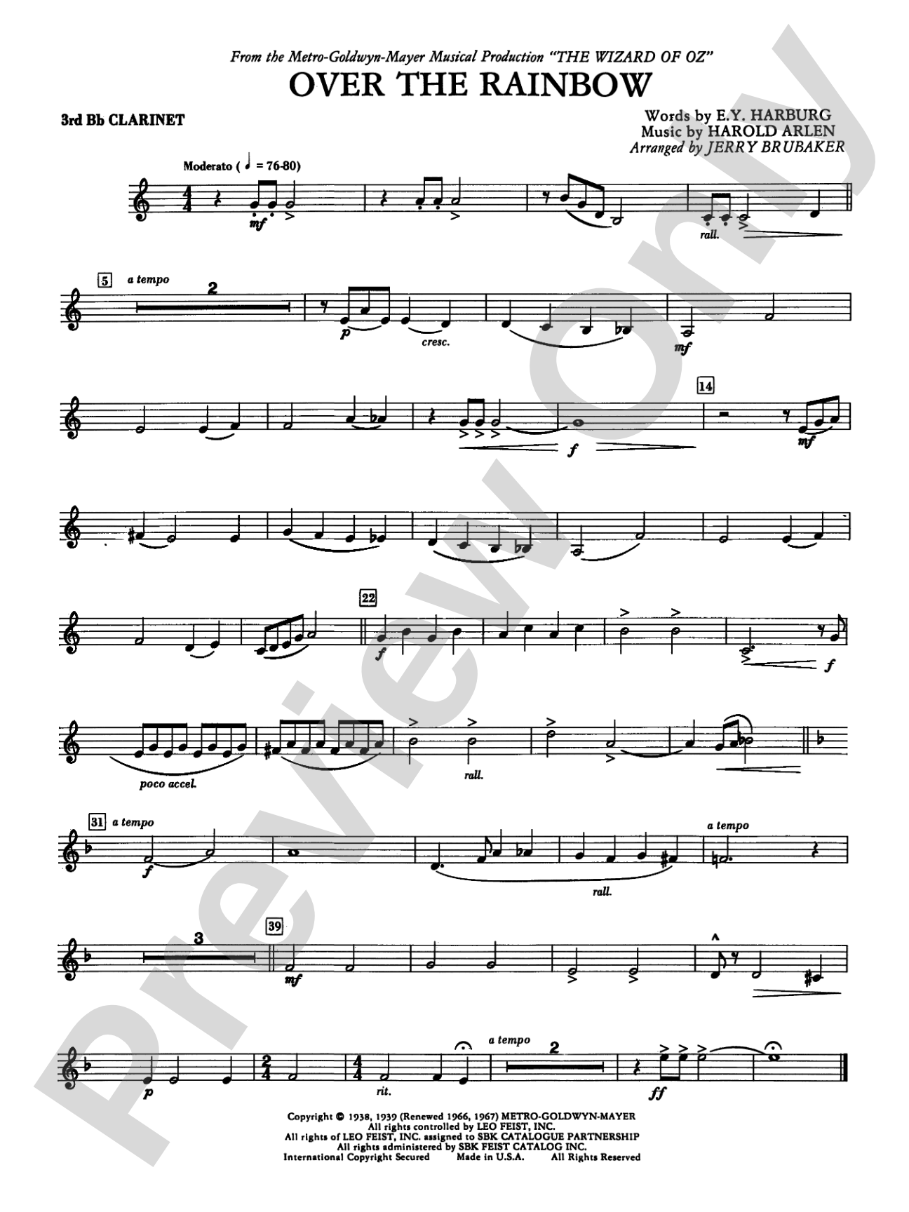 Over the Rainbow: 3rd B-flat Clarinet