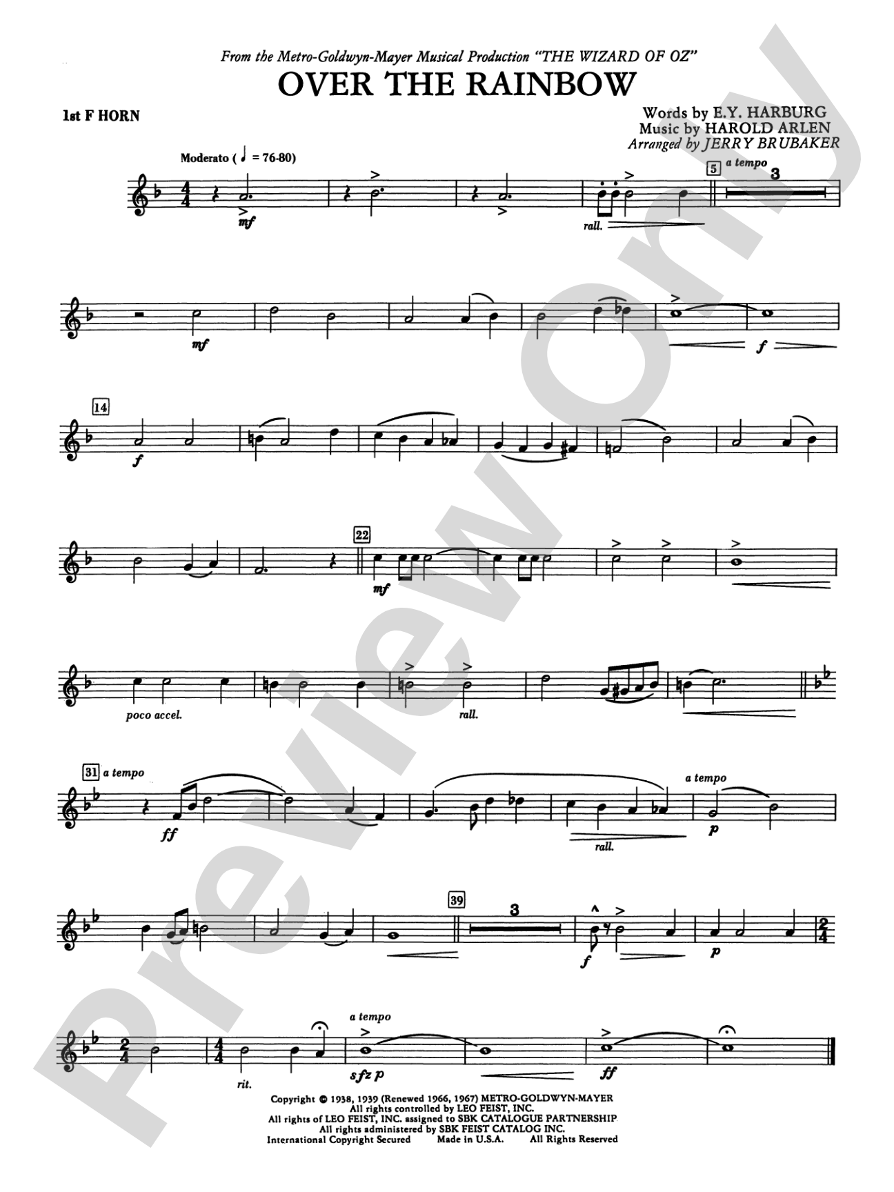Over the Rainbow: 1st F Horn