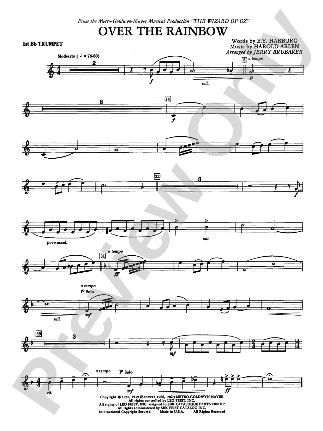 Over the Rainbow: 1st B-flat Trumpet