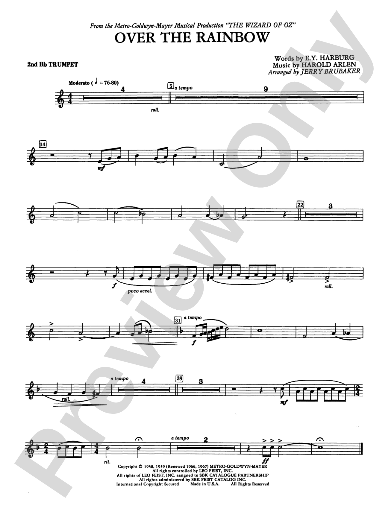 Over the Rainbow: 2nd B-flat Trumpet