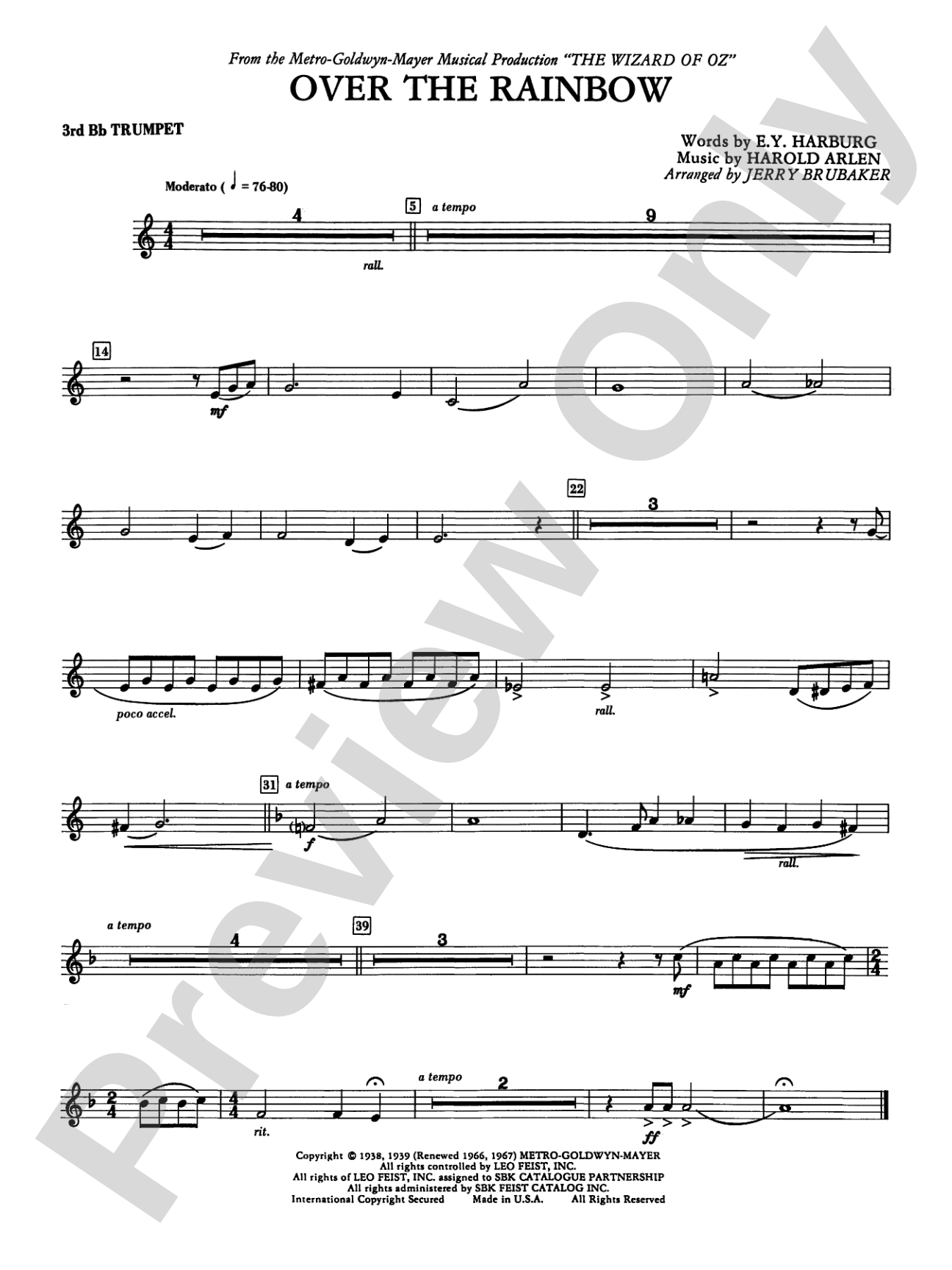 Over the Rainbow: 3rd B-flat Trumpet