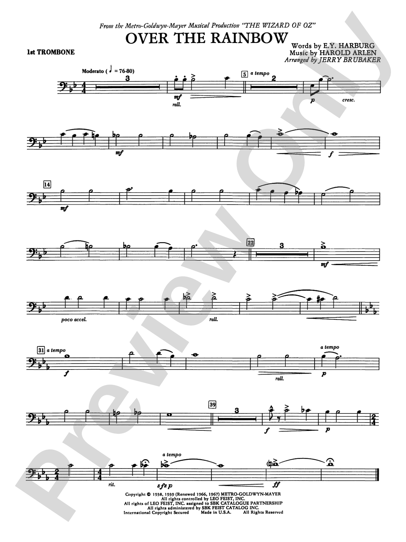 Over the Rainbow: 1st Trombone