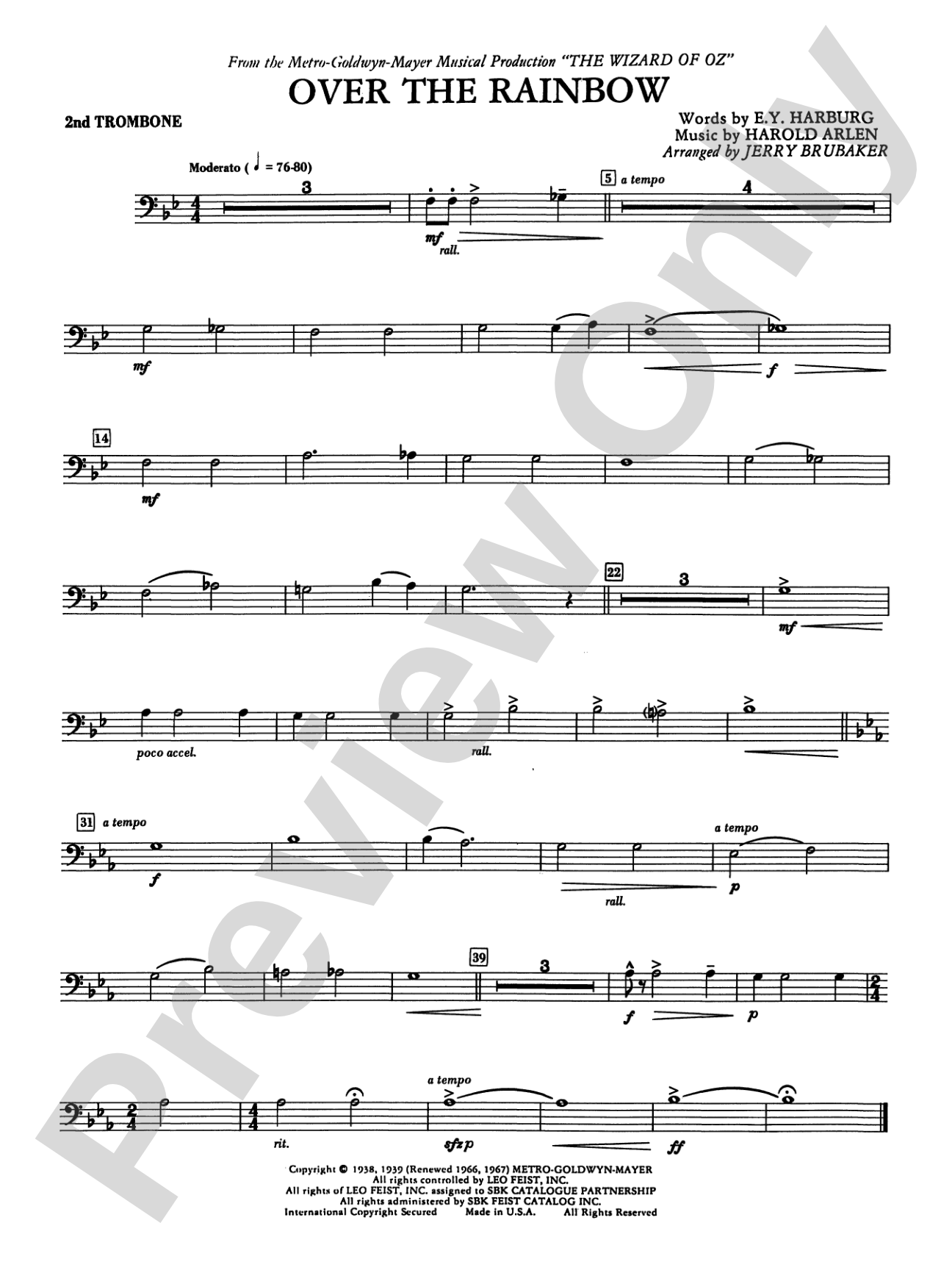 Over the Rainbow: 2nd Trombone