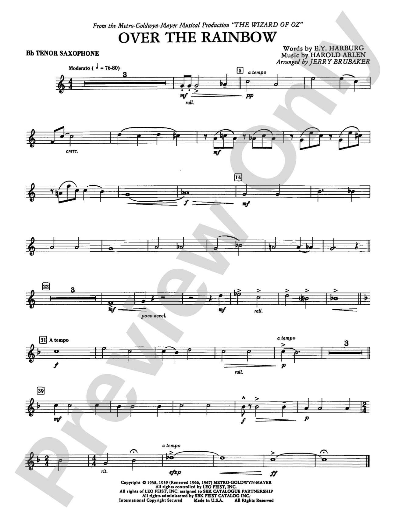Over the Rainbow: B-flat Tenor Saxophone