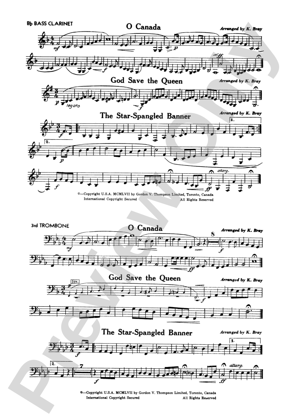 O Canada / God Save the Queen / Star-Spangled Banner: B-flat Bass Clarinet and 3rd Trombone