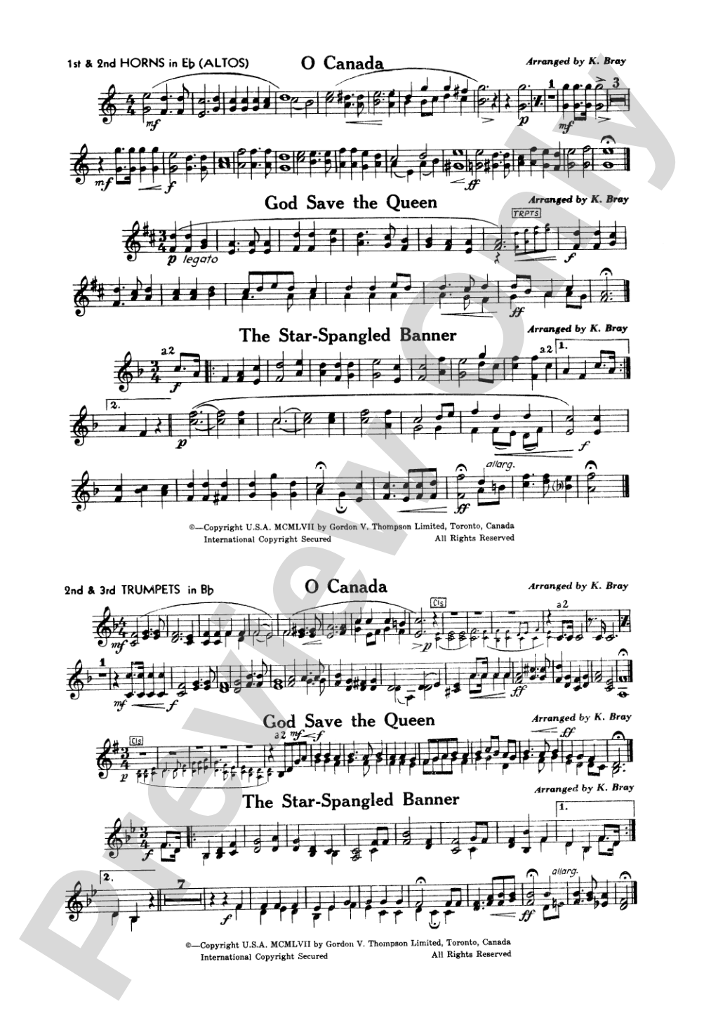 O Canada / God Save the Queen / Star-Spangled Banner: 1st & 2nd Horns in E-Flat and 2nd & 3rd B-flat Trumpets