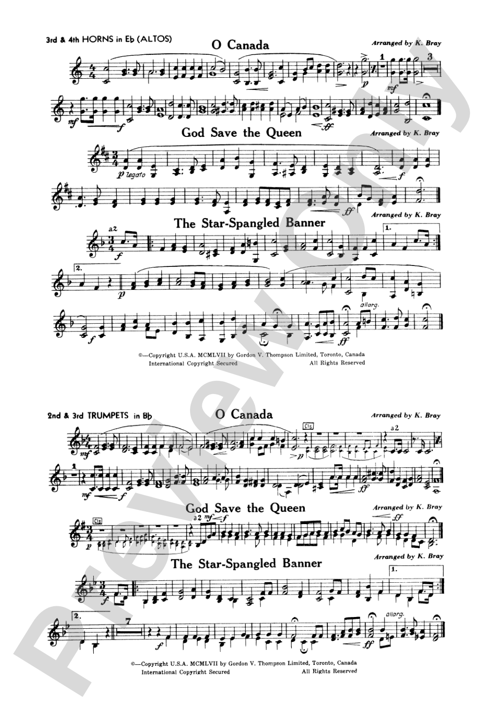 O Canada / God Save the Queen / Star-Spangled Banner: 3rd & 4th Horns in E-Flat and 2nd & 3rd B-flat Trumpets