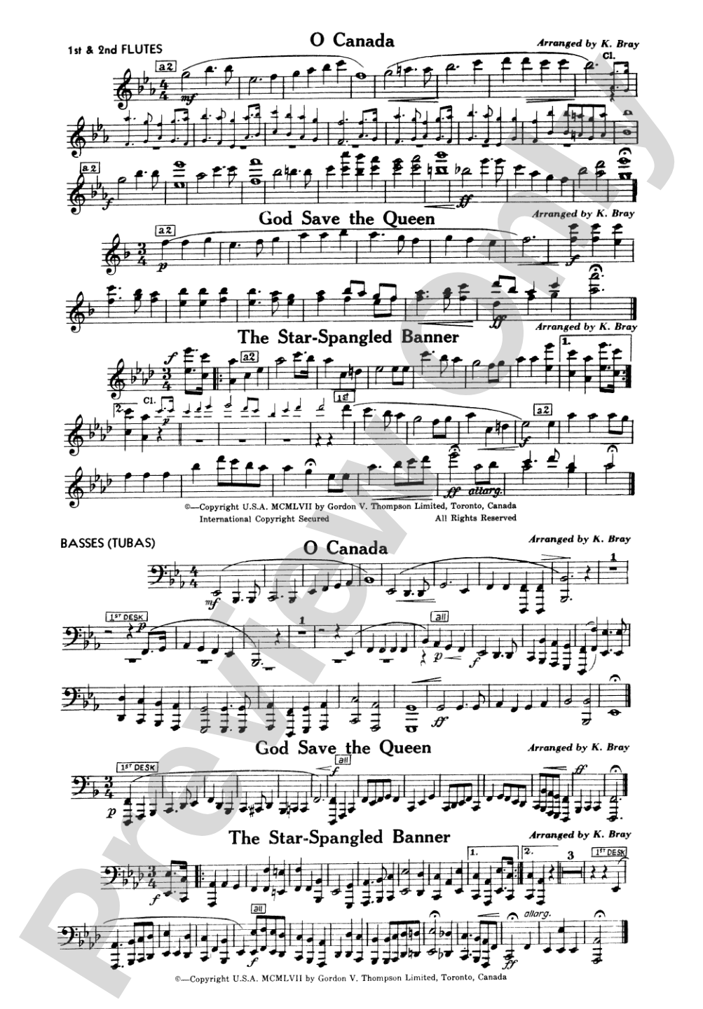 O Canada / God Save the Queen / Star-Spangled Banner: 1st & 2nd Flutes and Basses