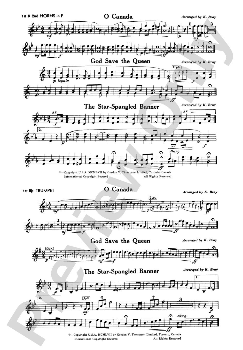 O Canada / God Save the Queen / Star-Spangled Banner: 1st & 2nd F Horns and 1st B-flat Trumpet