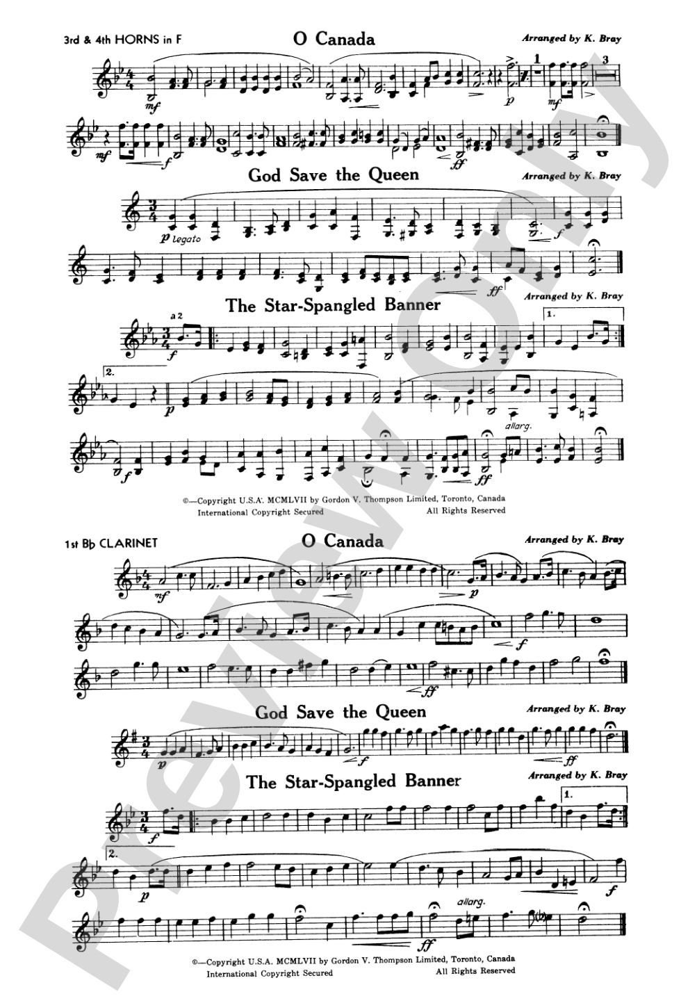 O Canada / God Save the Queen / Star-Spangled Banner: 3rd & 4th F Horns and 1st B-flat Clarinet