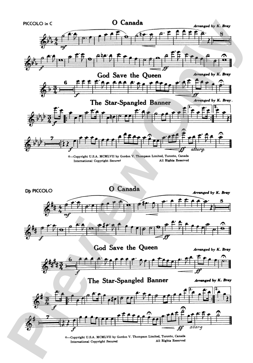 O Canada / God Save the Queen / Star-Spangled Banner: C Piccolo and D-flat Piccolo