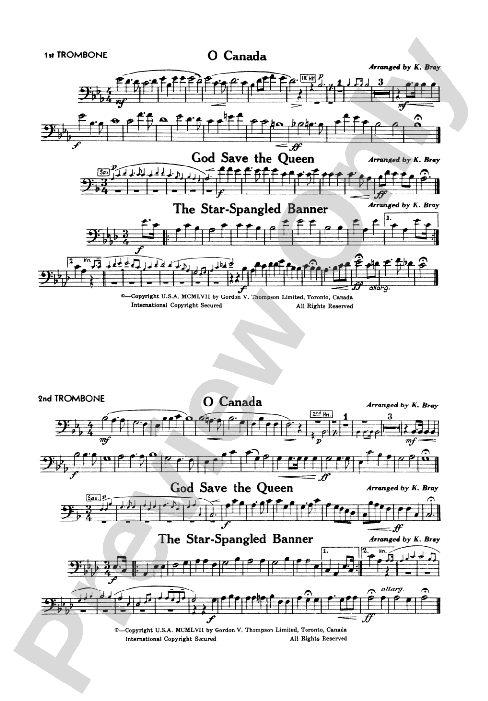 O Canada / God Save the Queen / Star-Spangled Banner: 1st & 2nd Trombone