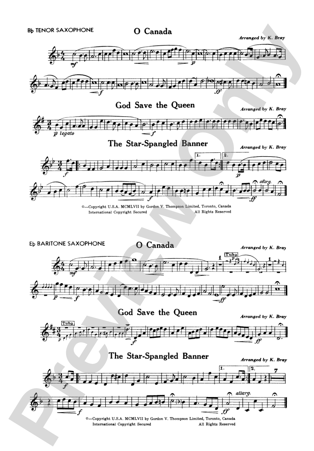 O Canada / God Save the Queen / Star-Spangled Banner: B-flat Tenor Saxophone and E-flat Baritone Saxophone