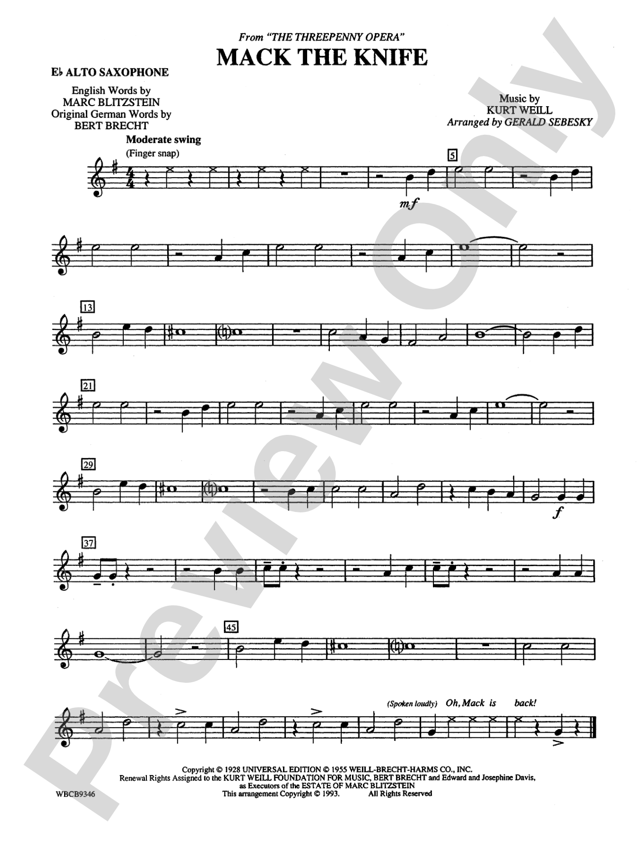 Mack the Knife (from The Threepenny Opera): E-flat Alto Saxophone
