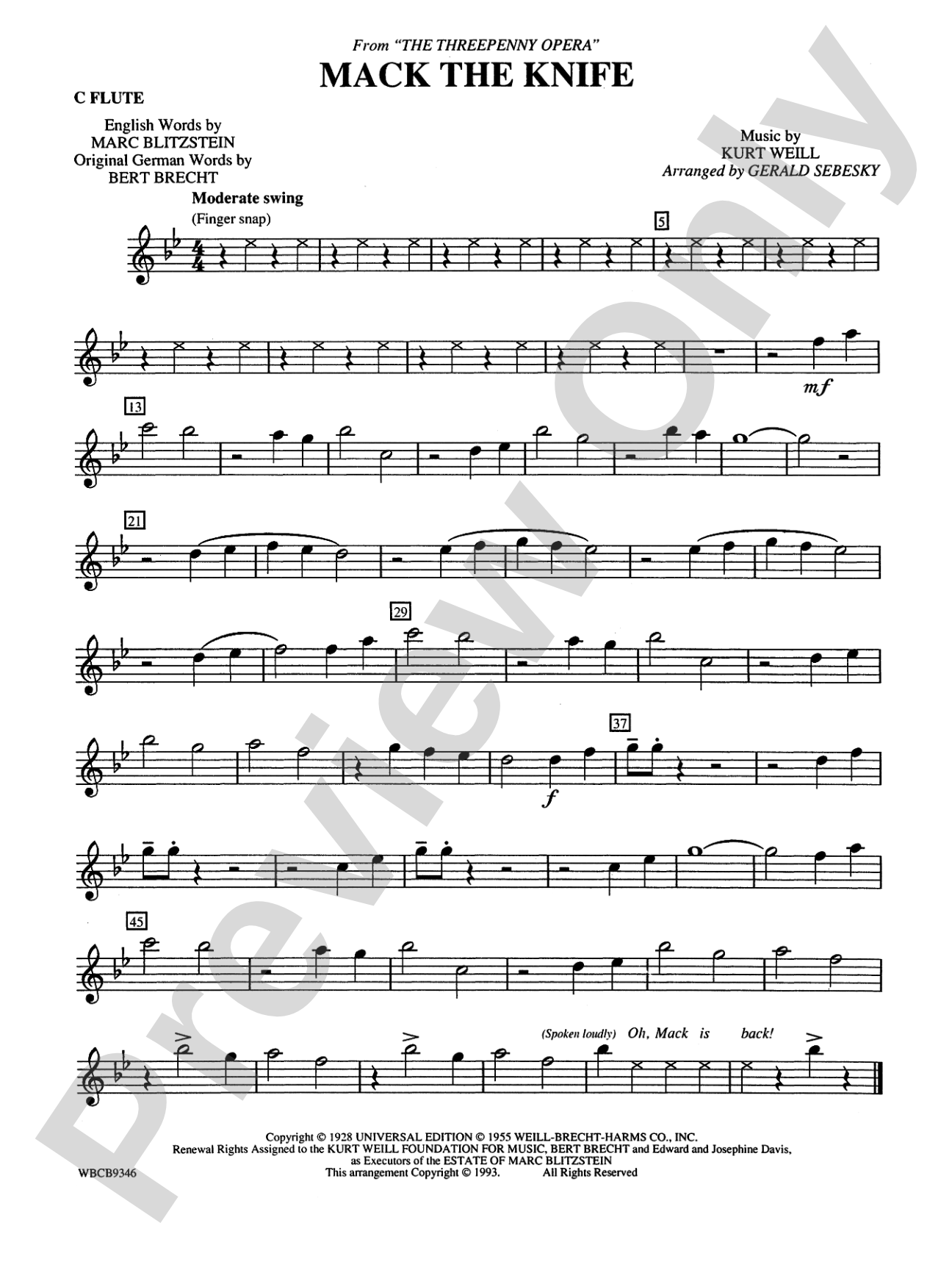 Mack the Knife (from The Threepenny Opera): Flute