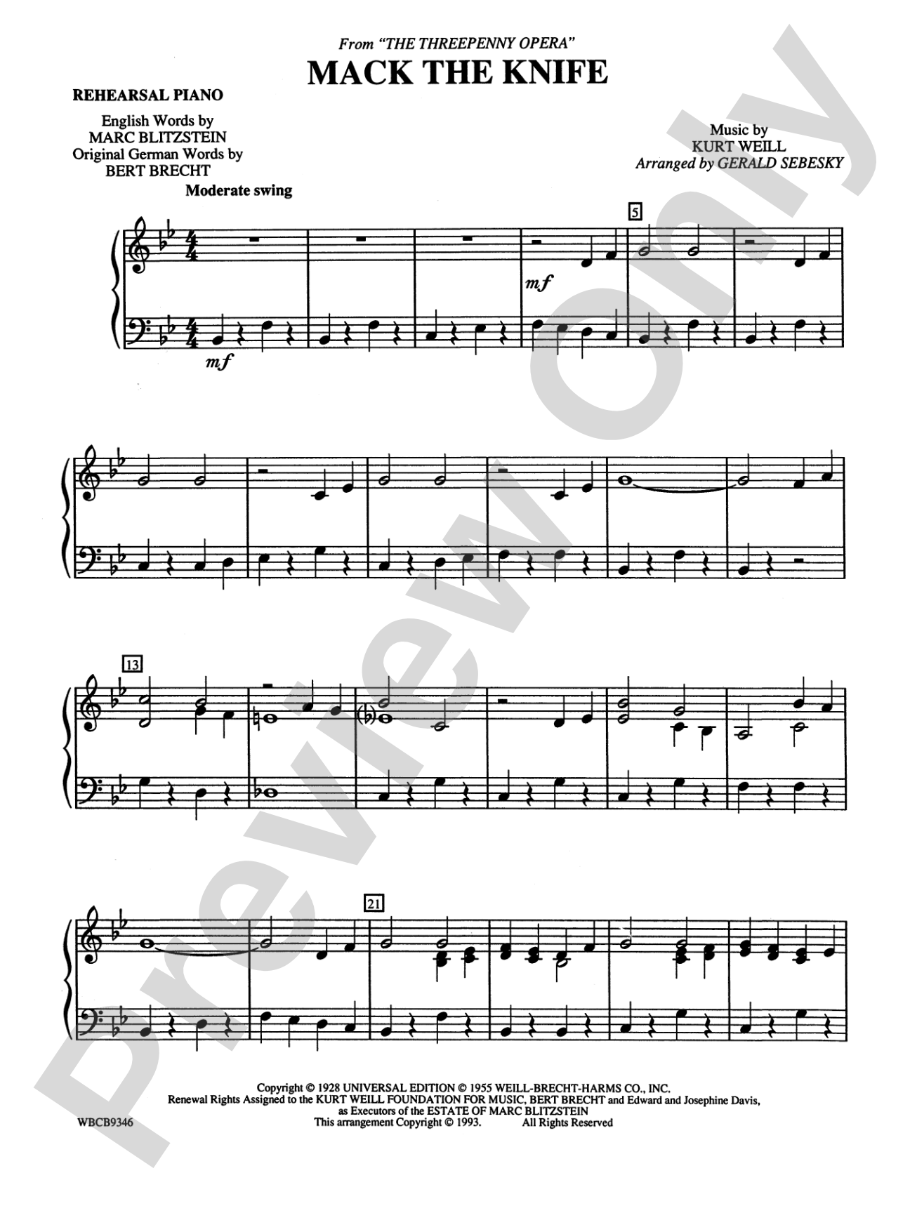 Mack the Knife (from The Threepenny Opera): Piano Accompaniment