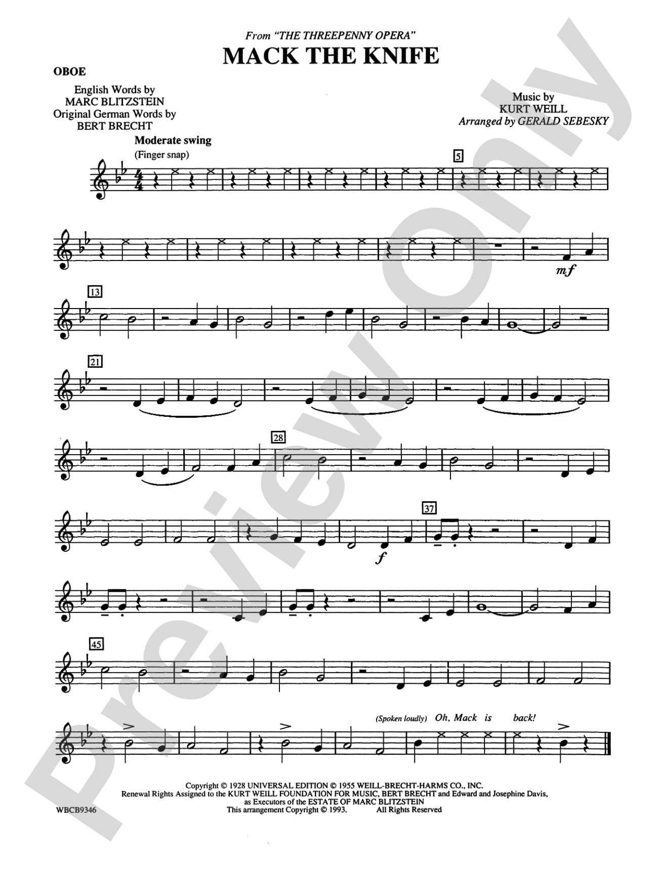 Mack the Knife (from The Threepenny Opera): Oboe