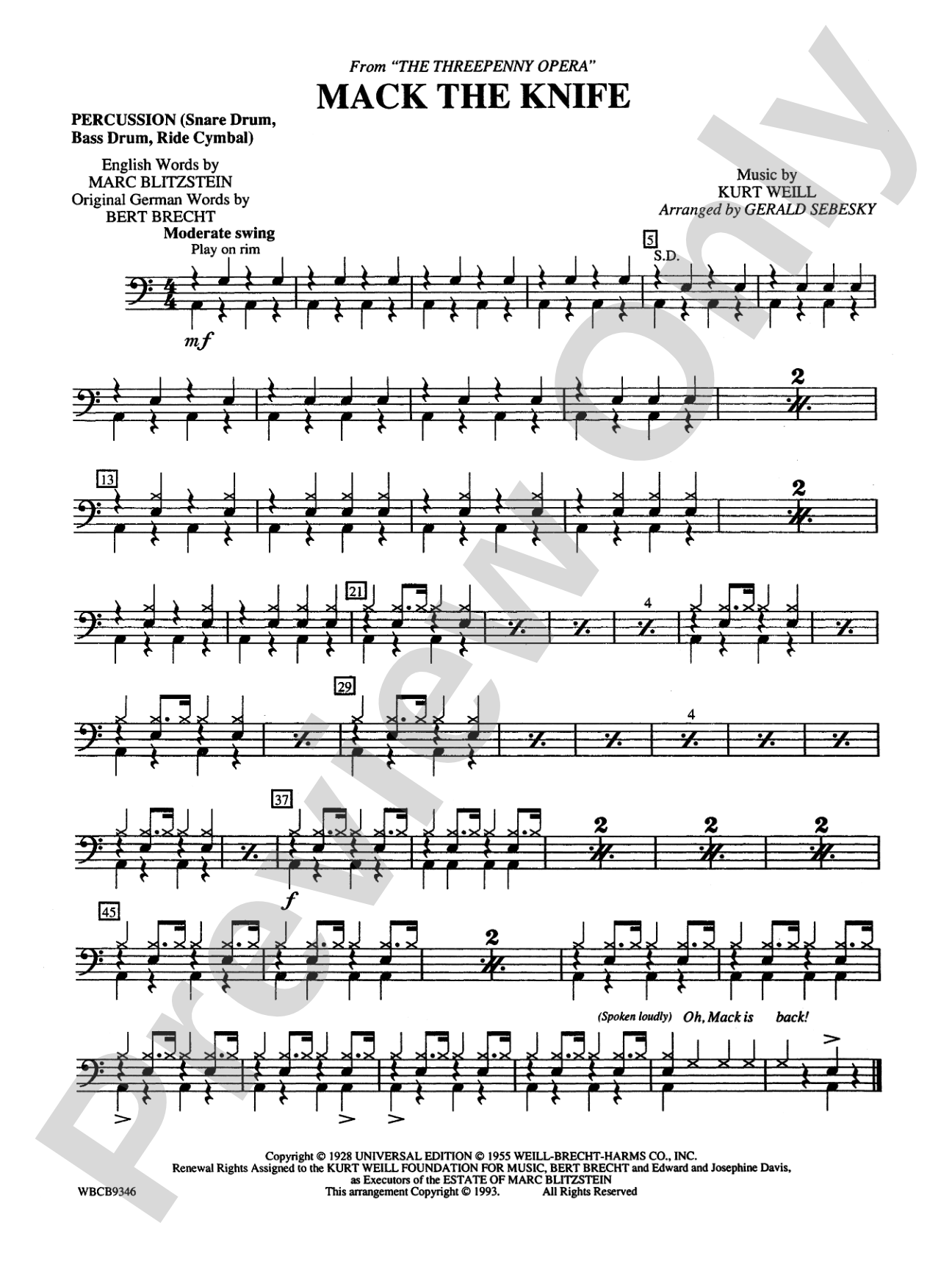 Mack the Knife (from The Threepenny Opera): 1st Percussion