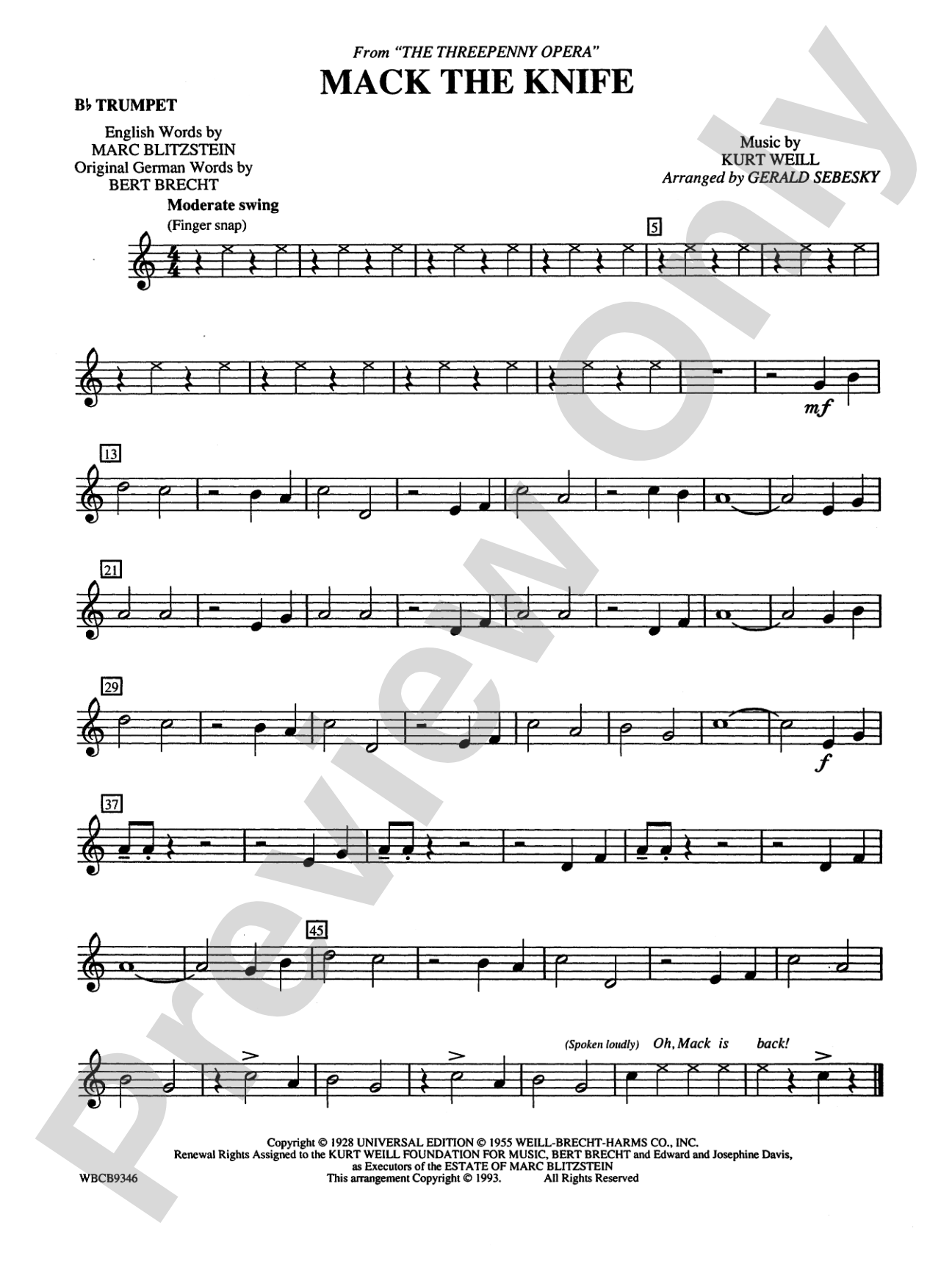 Mack the Knife (from The Threepenny Opera): 1st B-flat Trumpet