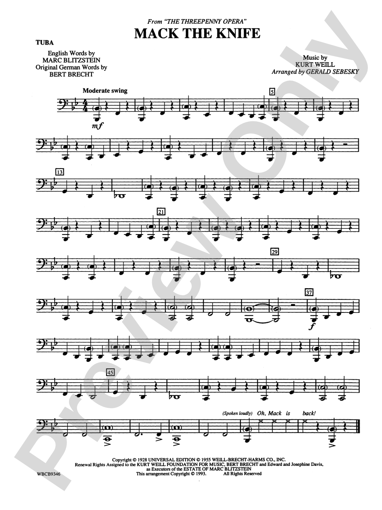 Mack the Knife (from The Threepenny Opera): Tuba