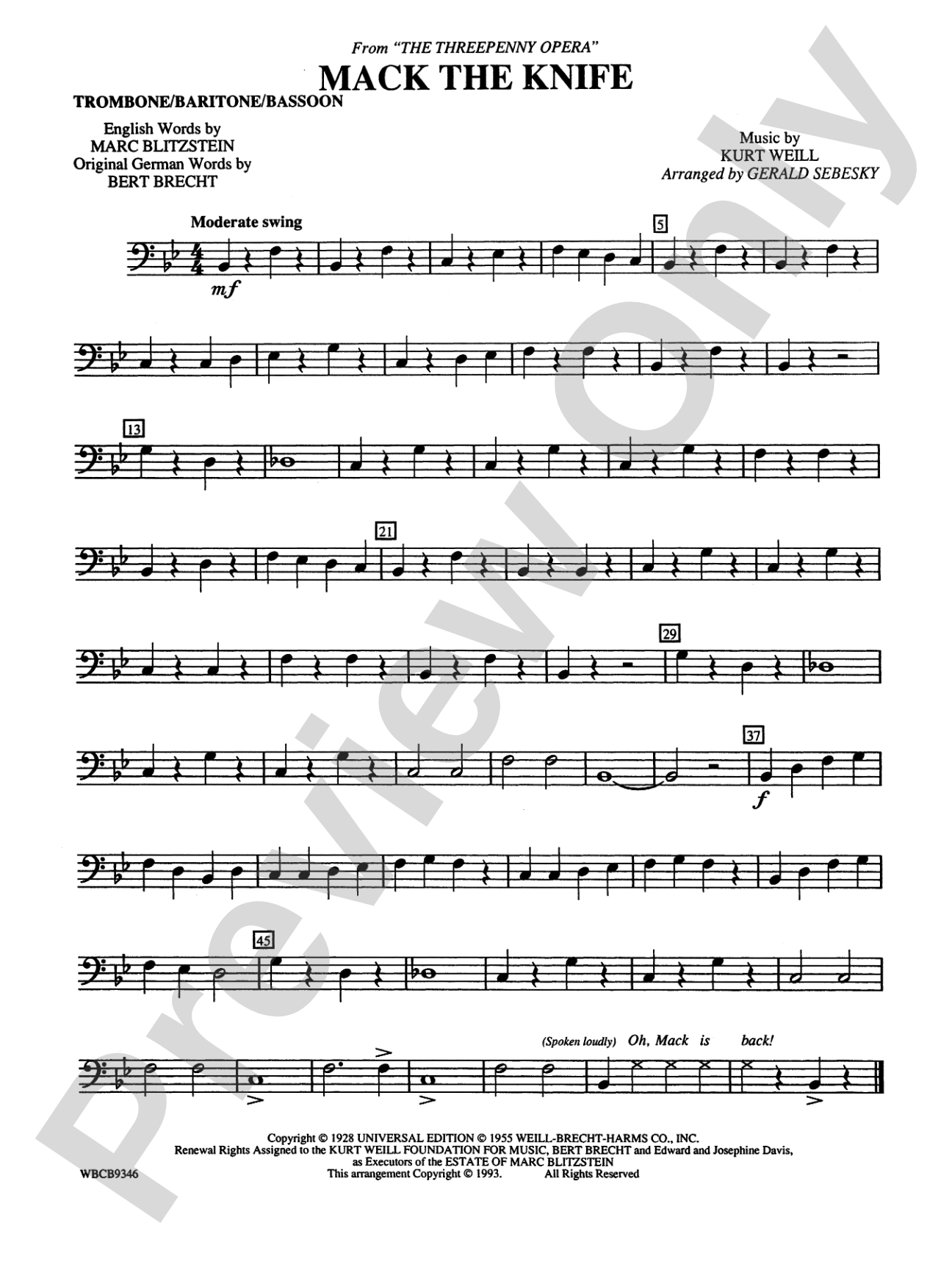 Mack the Knife (from The Threepenny Opera): 1st Trombone