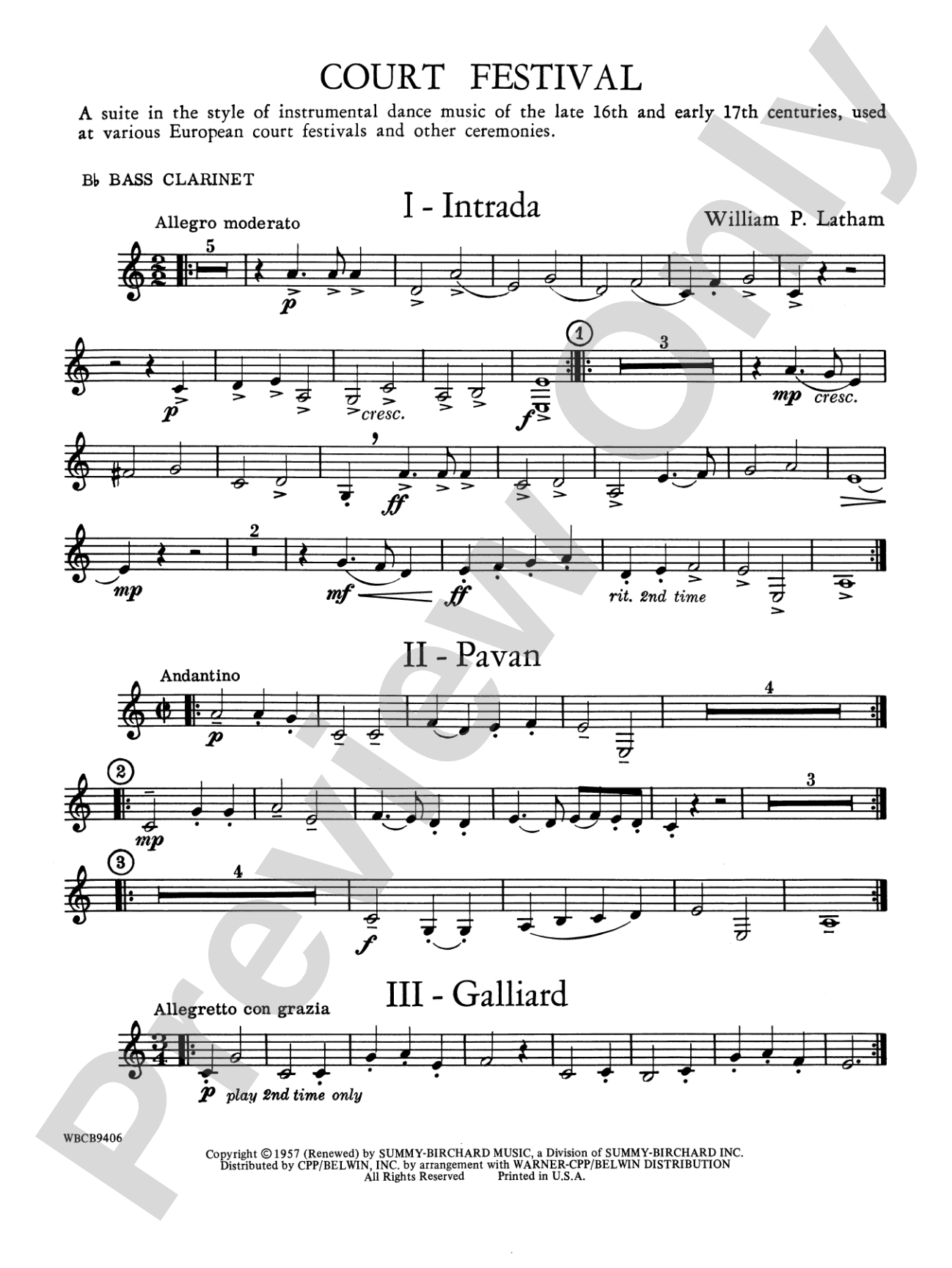 Court Festival (Suite for Concert Band): B-flat Bass Clarinet