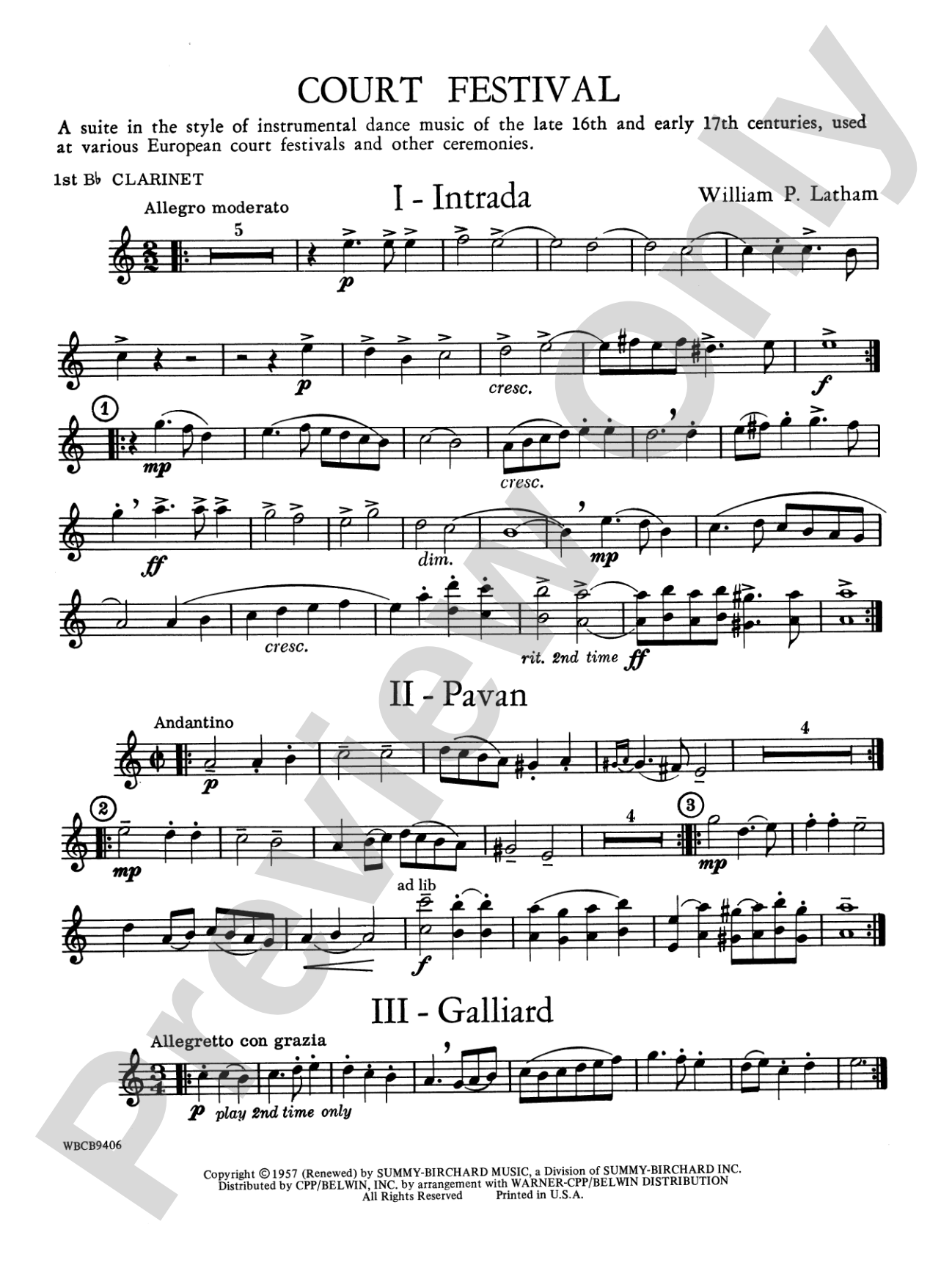 Court Festival (Suite for Concert Band): 1st B-flat Clarinet