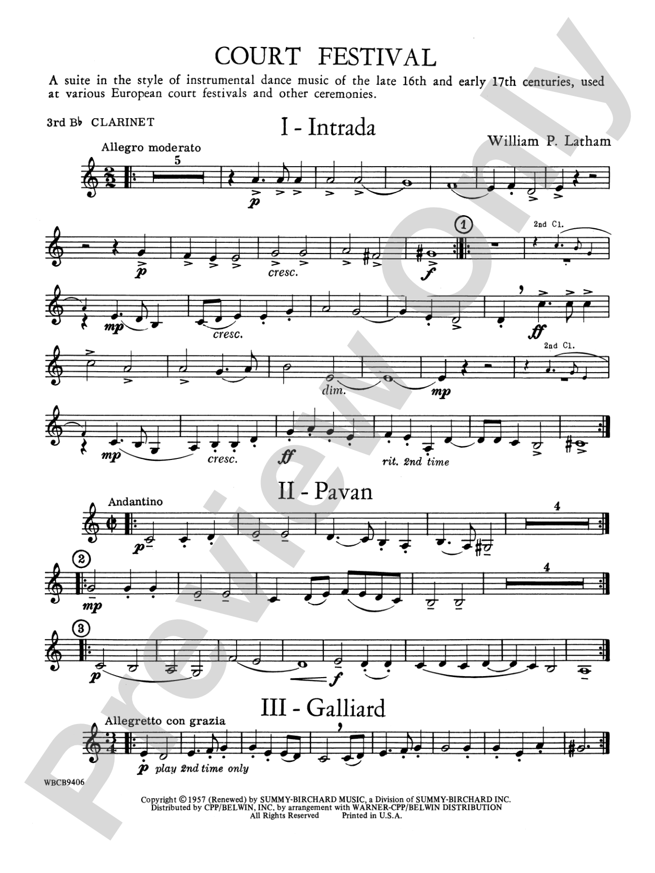 Court Festival (Suite for Concert Band): 3rd B-flat Clarinet