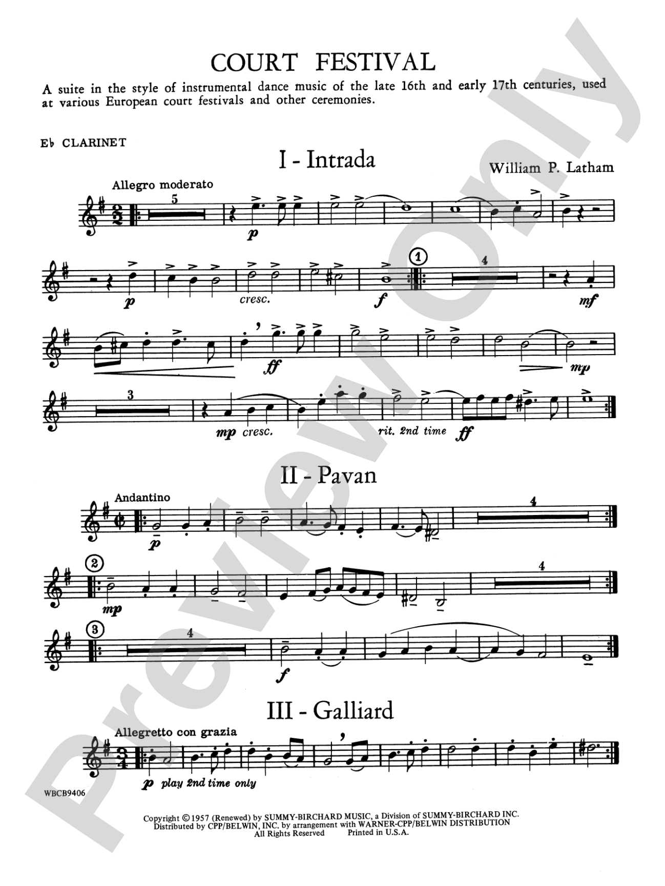 Court Festival (Suite for Concert Band): E-flat Soprano Clarinet