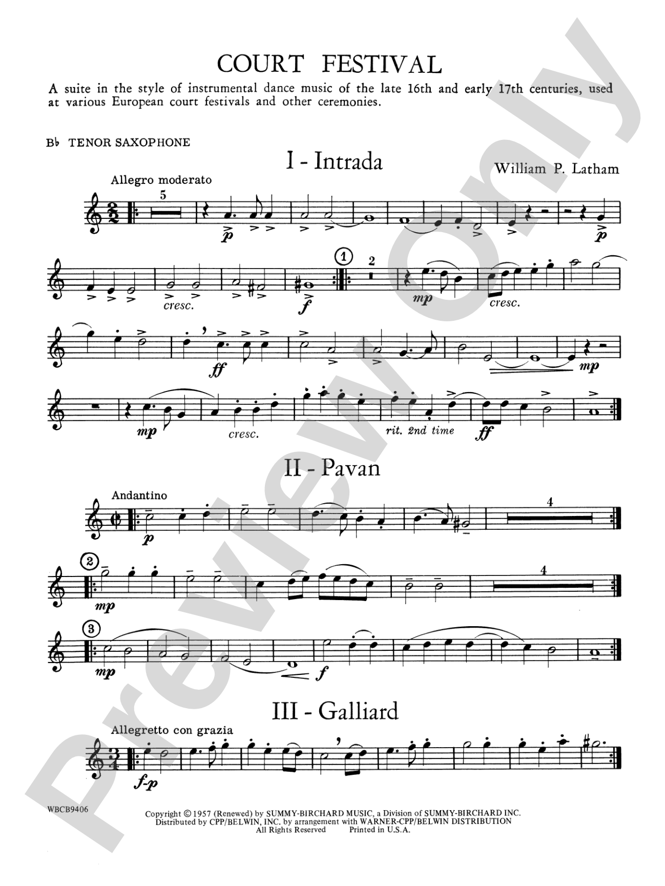 Court Festival (Suite for Concert Band): B-flat Tenor Saxophone