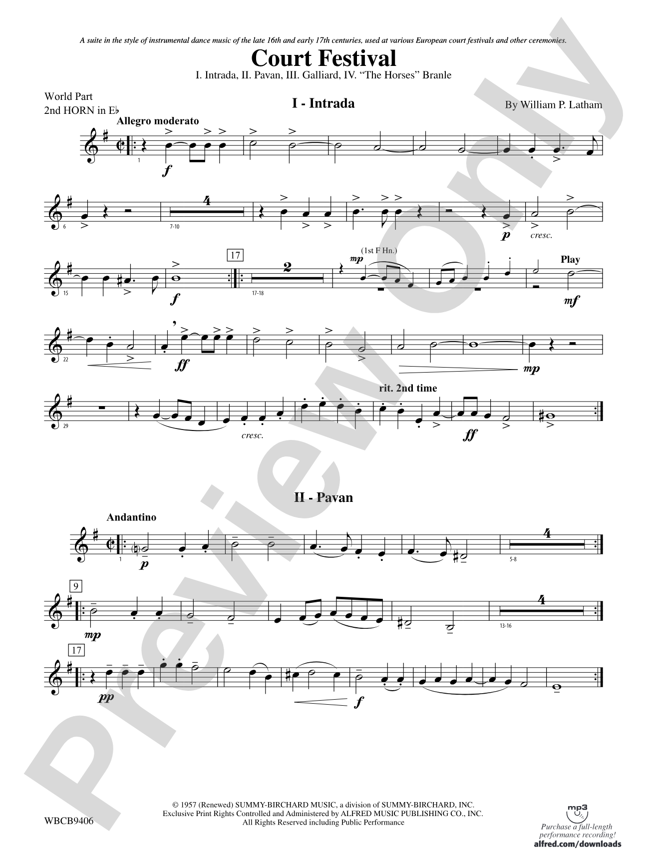 Court Festival (Suite for Concert Band): (wp) 2nd Horn in E-flat
