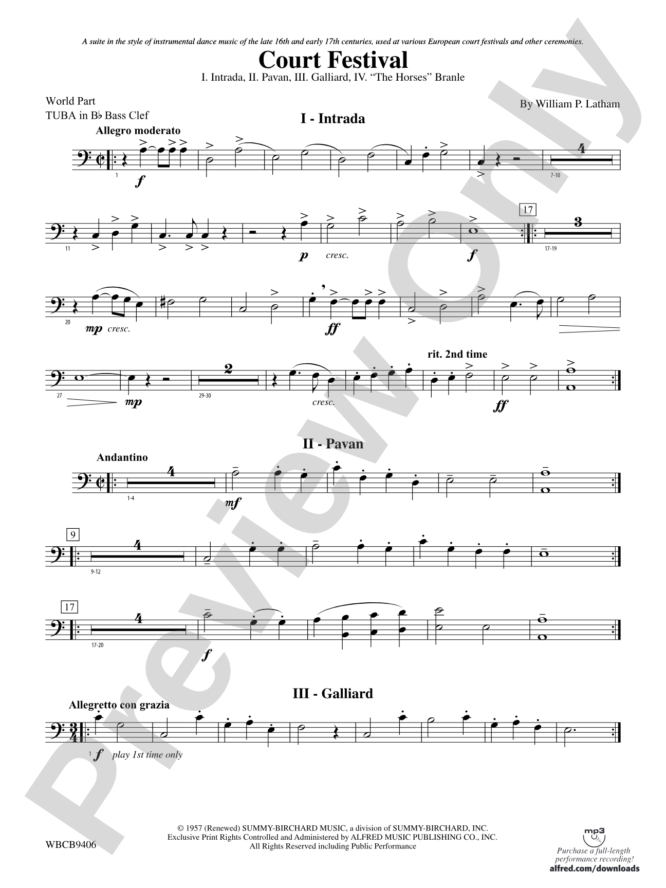 Court Festival (Suite for Concert Band): (wp) B-flat Tuba B.C.