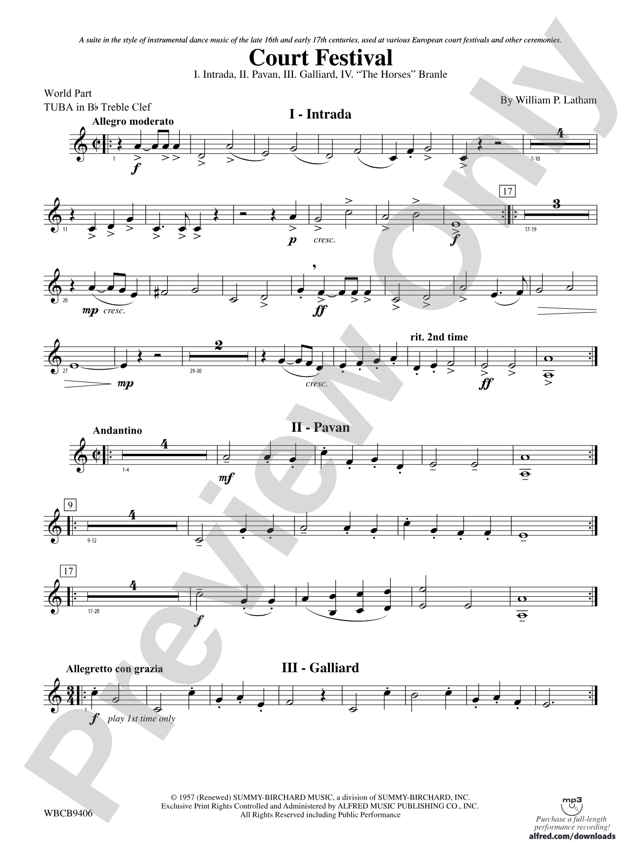 Court Festival (Suite for Concert Band): (wp) B-flat Tuba T.C.