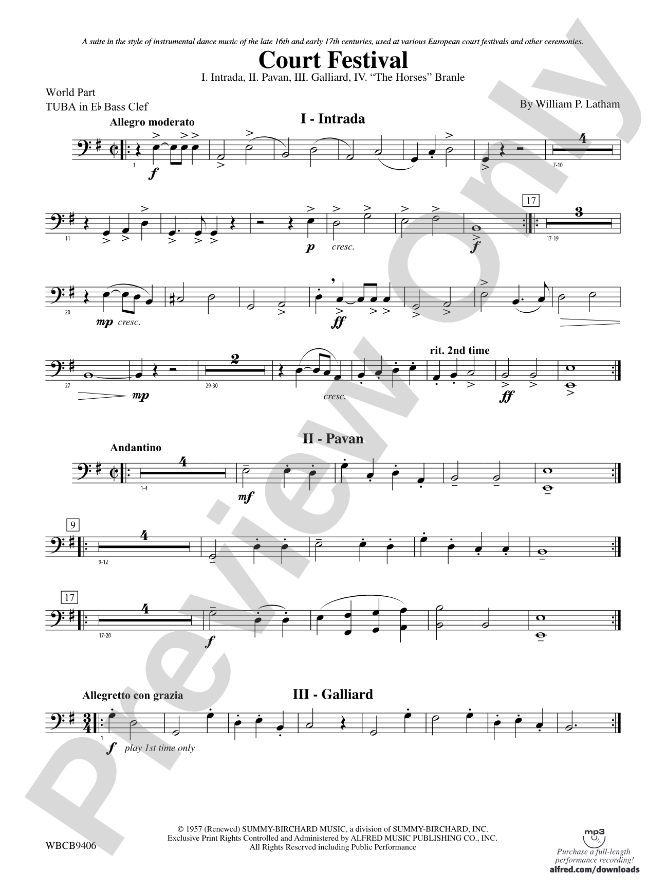 Court Festival (Suite for Concert Band): (wp) E-flat Tuba B.C.