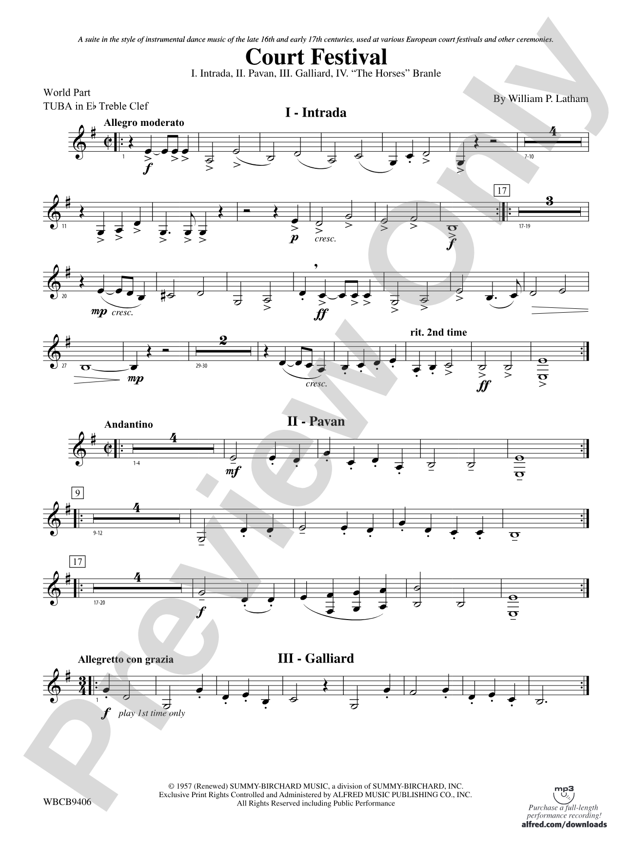 Court Festival (Suite for Concert Band): (wp) E-flat Tuba T.C.