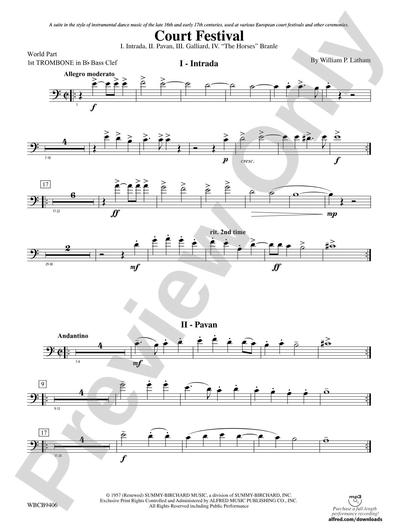 Court Festival (Suite for Concert Band): (wp) 1st B-flat Trombone B.C.