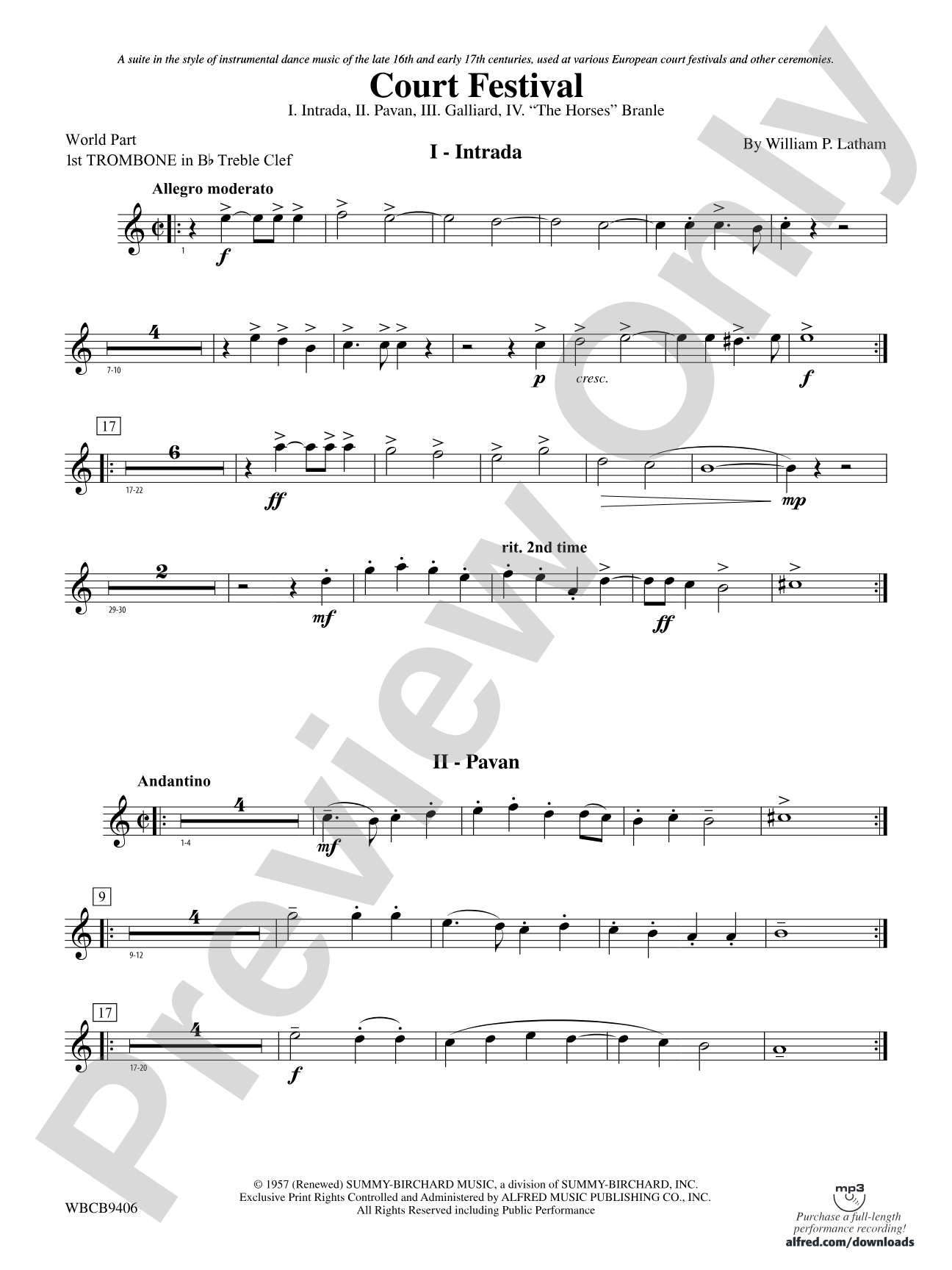 Court Festival (Suite for Concert Band): (wp) 1st B-flat Trombone T.C.