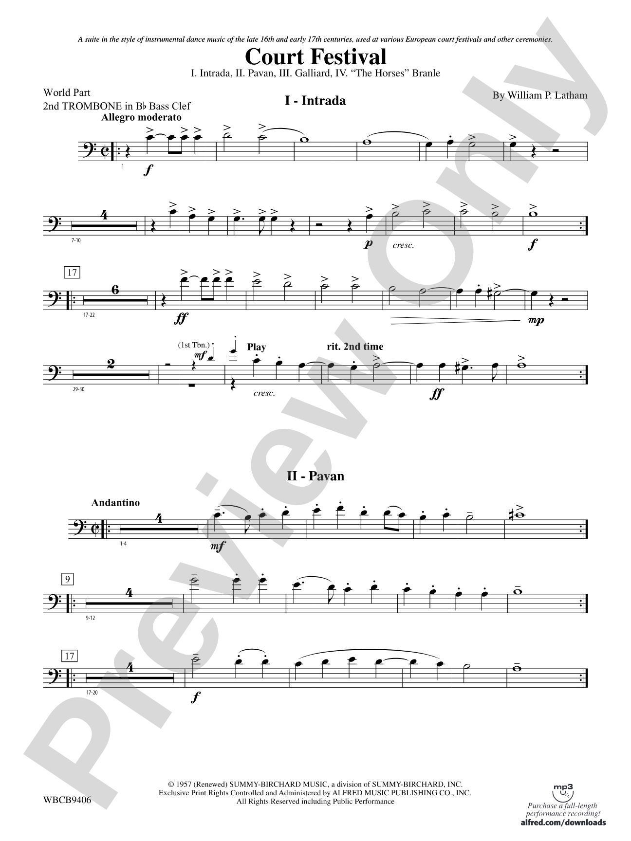 Court Festival (Suite for Concert Band): (wp) 2nd B-flat Trombone B.C.