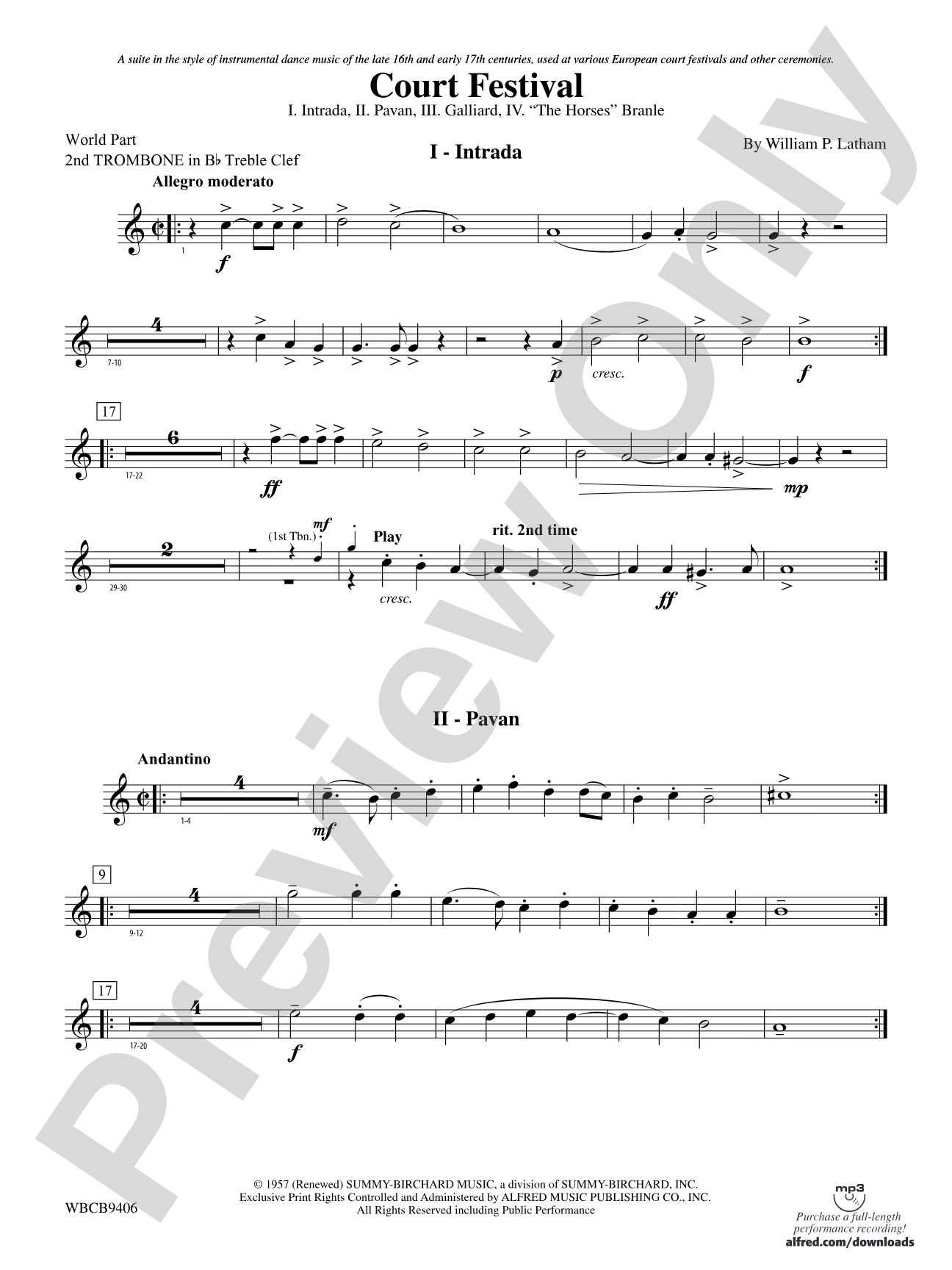 Court Festival (Suite for Concert Band): (wp) 2nd B-flat Trombone T.C.