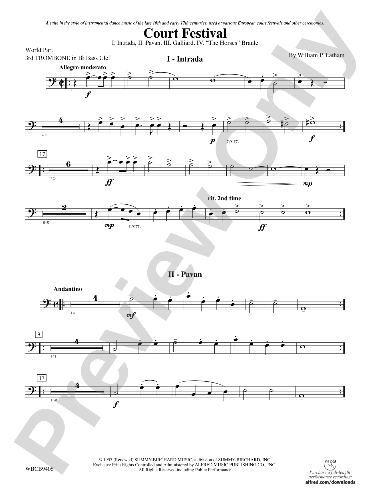 Court Festival (Suite for Concert Band): (wp) 3rd B-flat Trombone B.C.