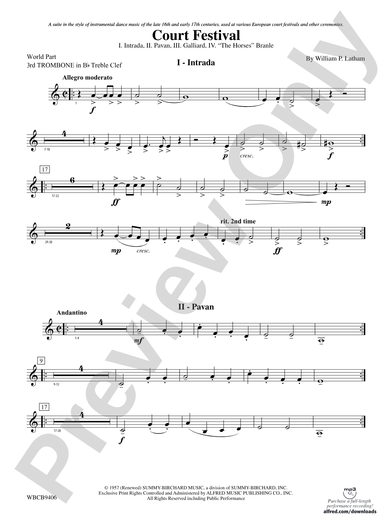 Court Festival (Suite for Concert Band): (wp) 3rd B-flat Trombone T.C.