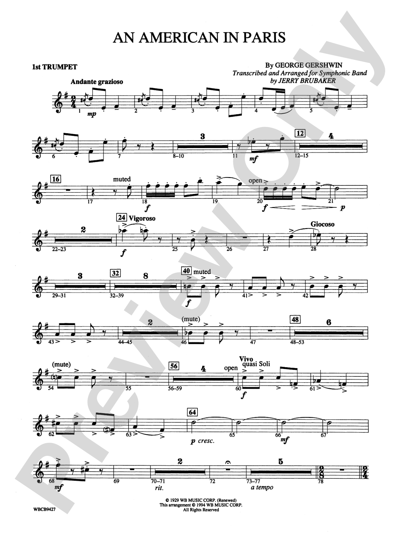 An American in Paris: 1st B-flat Trumpet