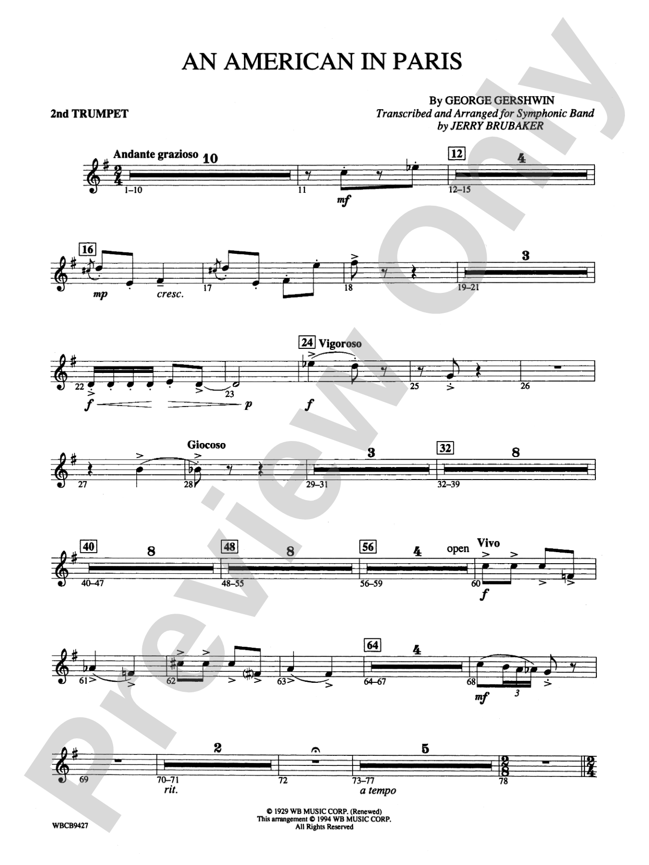 An American in Paris: 2nd B-flat Trumpet