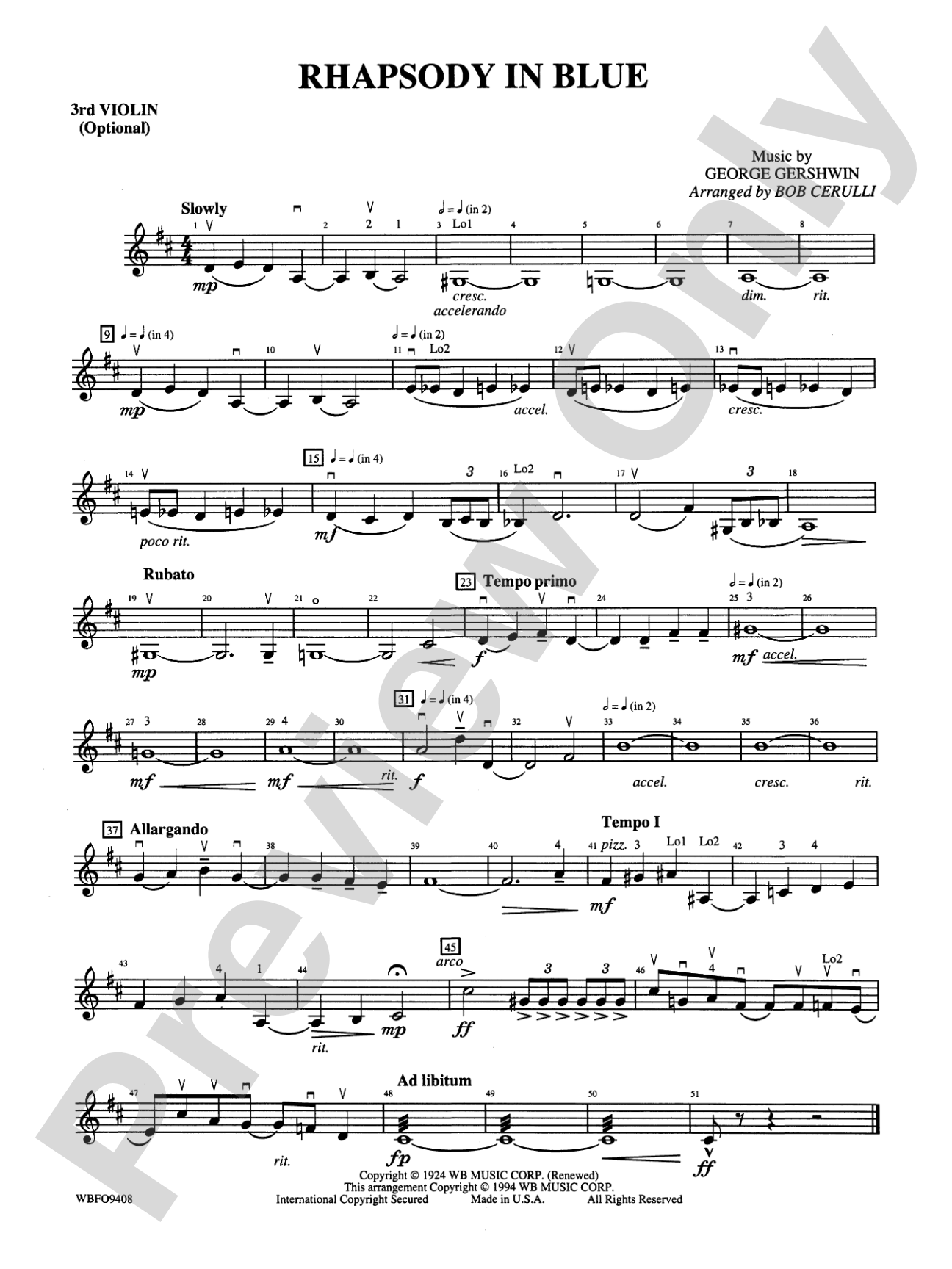 Rhapsody in Blue: 3rd Violin (Viola [TC])