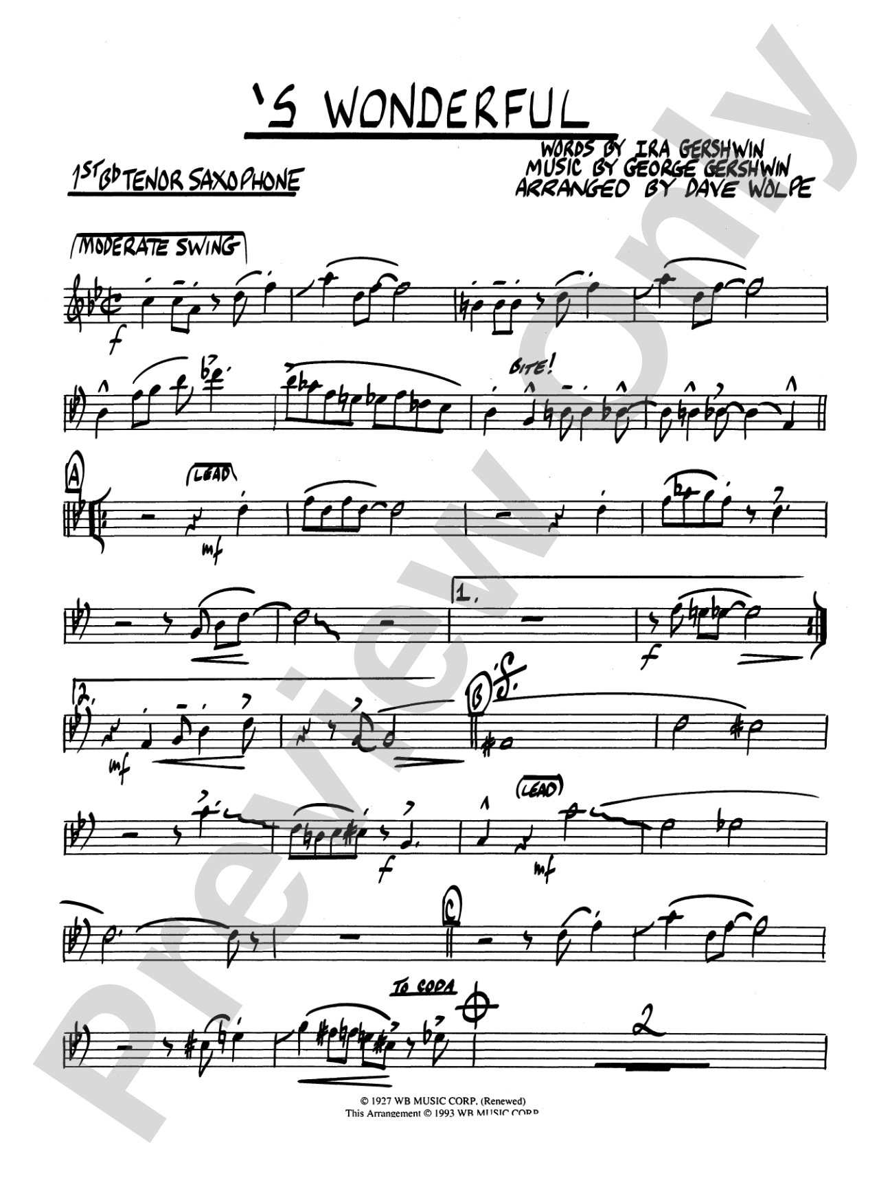 'S Wonderful: B-flat Tenor Saxophone