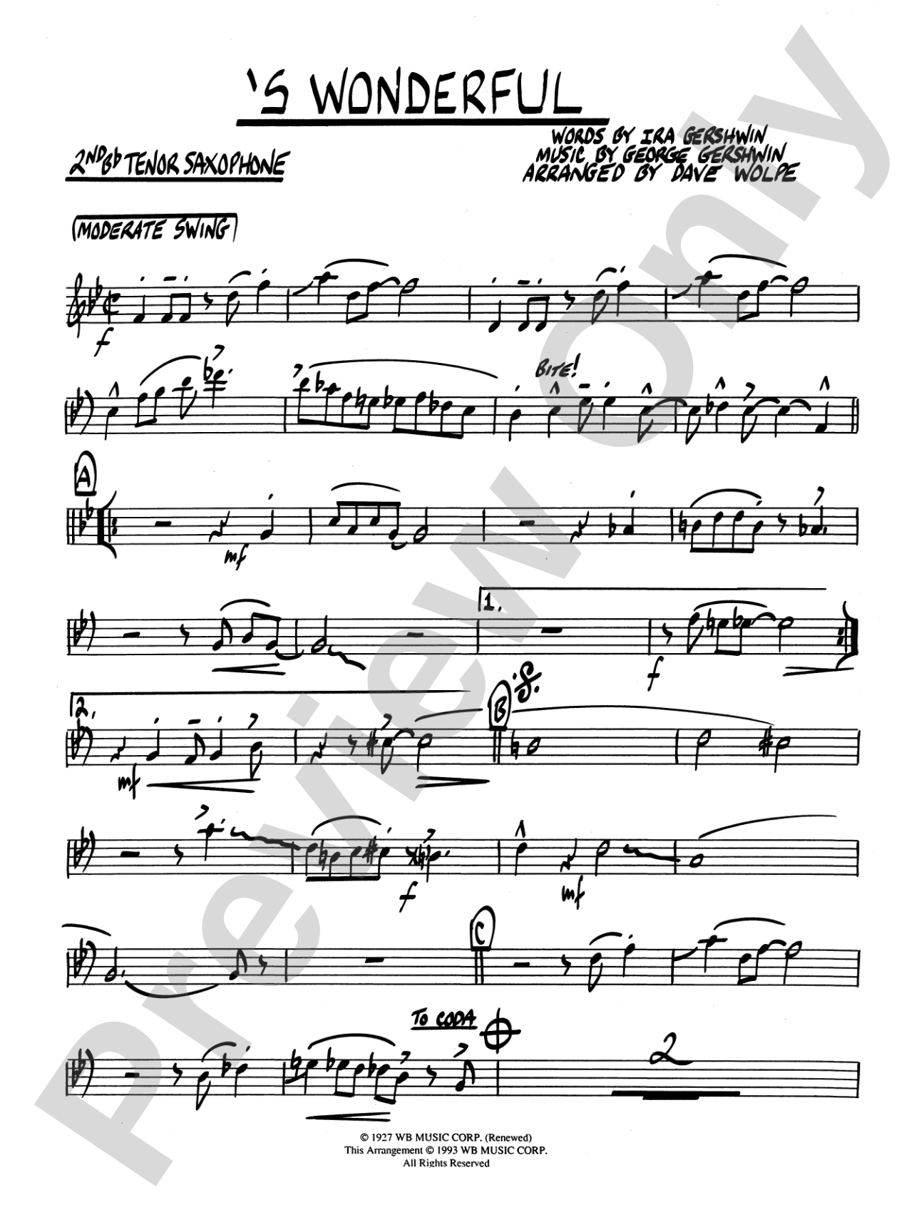 'S Wonderful: 2nd B-flat Tenor Saxophone