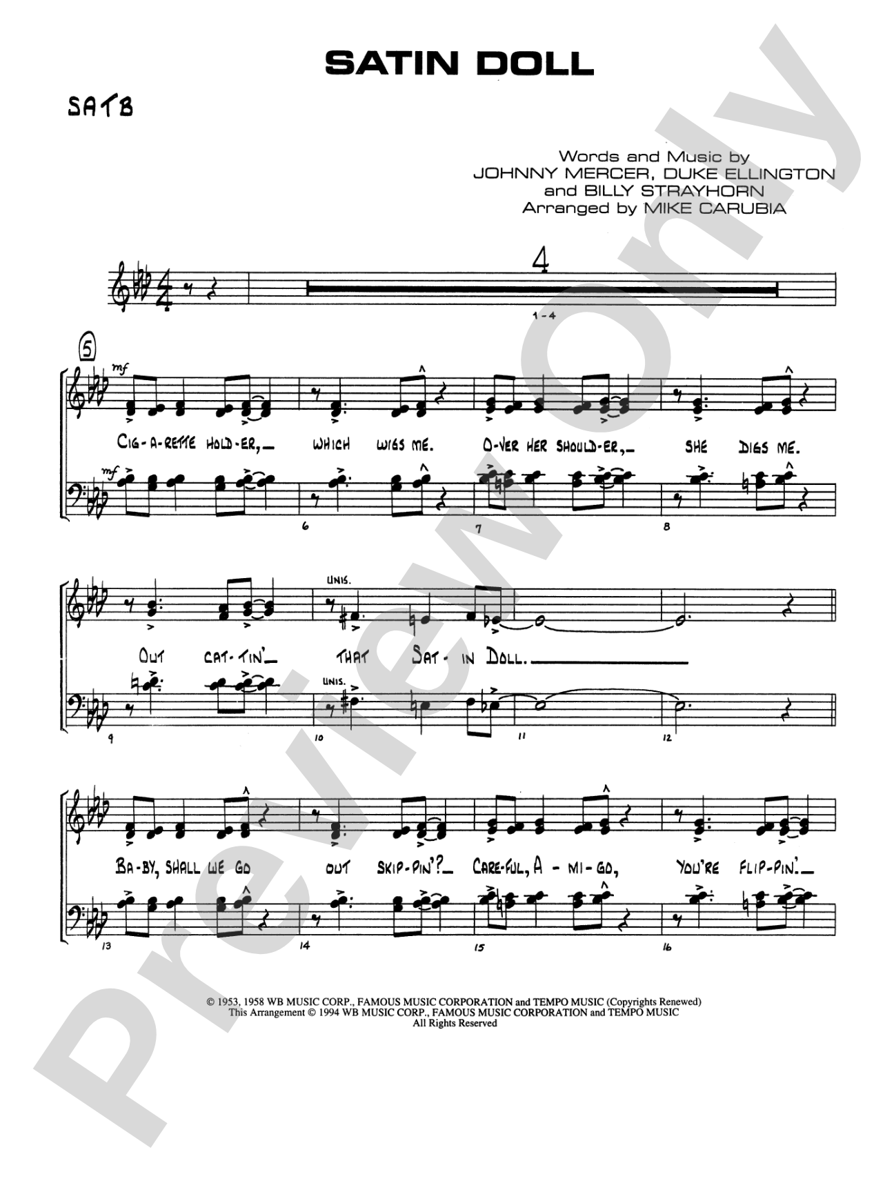 Satin Doll: SATB Vocals