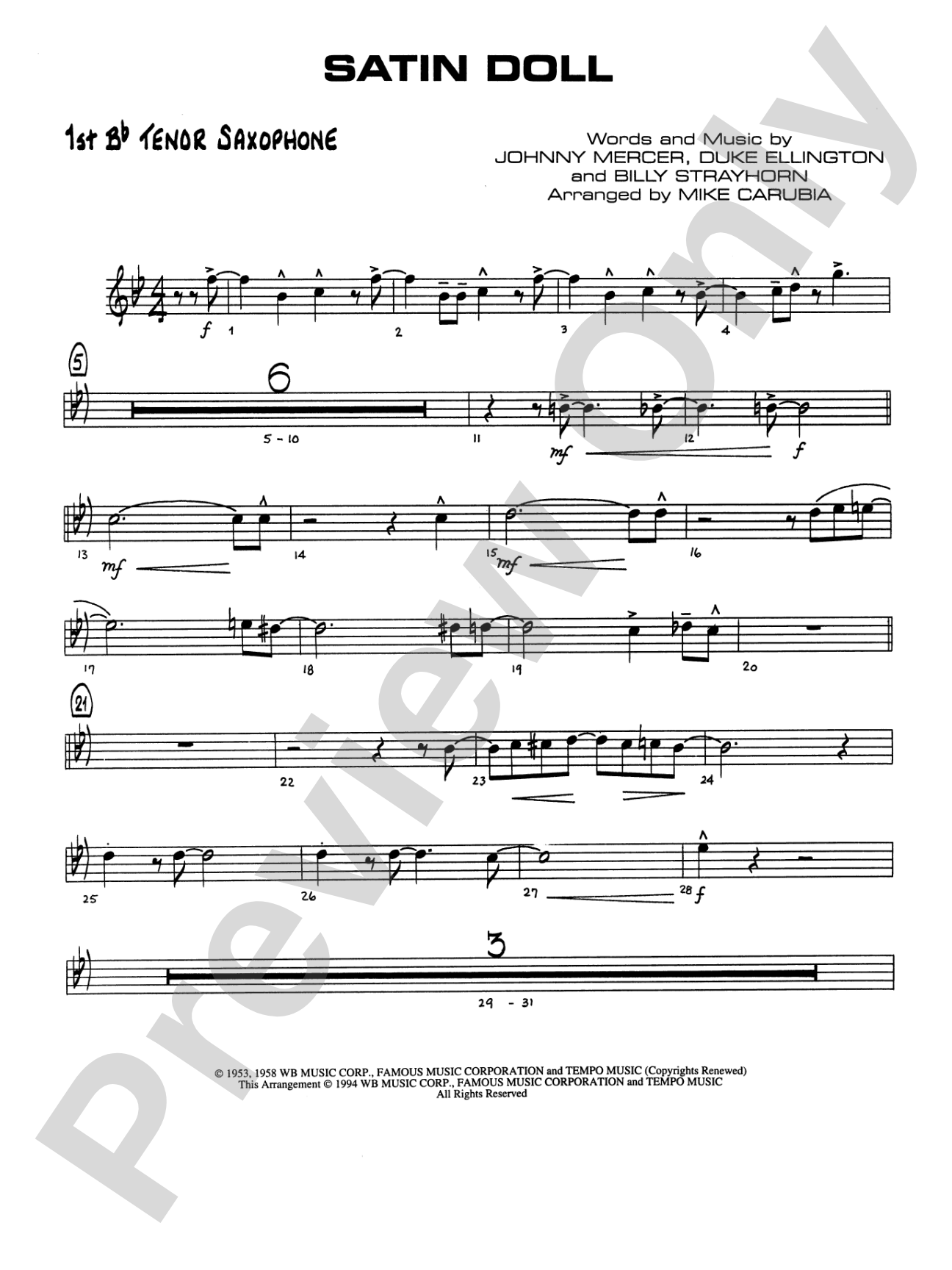 Satin Doll: B-flat Tenor Saxophone