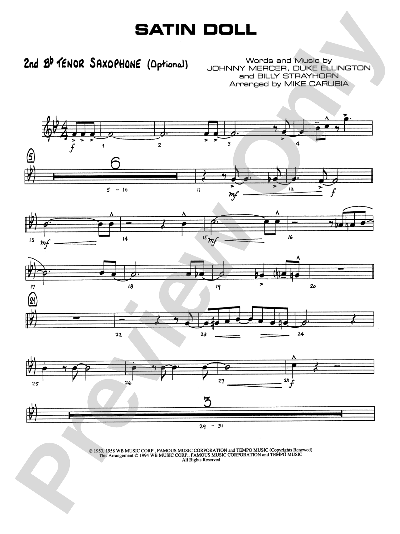 Satin Doll: 2nd B-flat Tenor Saxophone
